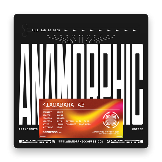 Anamorphic coffee packaging with black and orange design