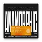 Anamorphic coffee packaging with brand name and product details on a black background